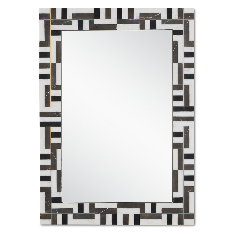 Gentry Rectangular Mirror: Elegant Geometric Marble Design with Brass Inlay for Modern Spaces