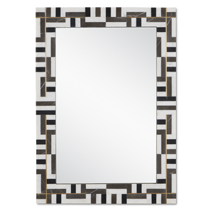 Gentry Rectangular Mirror: Elegant Geometric Marble Design with Brass Inlay for Modern Spaces