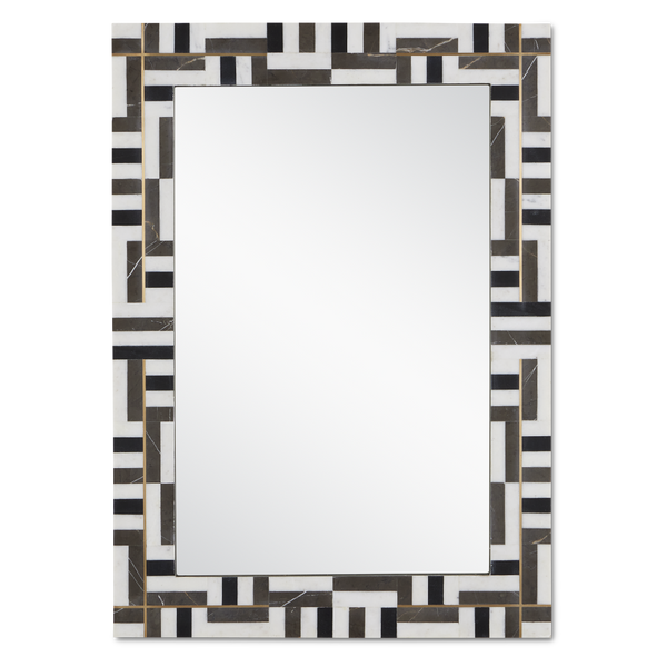 Gentry Rectangular Mirror: Elegant Geometric Marble Design with Brass Inlay for Modern Spaces