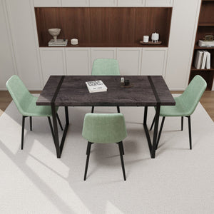English Elm 59" Modern Industrial Black Mdf Dining Table Set With Suede Chairs – Elegant 4-Piece Kitchen Ensemble W2189S00621