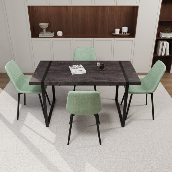 English Elm 59" Modern Industrial Black Mdf Dining Table Set With Suede Chairs – Elegant 4-Piece Kitchen Ensemble W2189S00621
