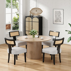 English Elm Upholstered Armless Dining Chairs with Rattan Back Hardwood Frame French Country Set of 2 Beige+Black T3623P411725