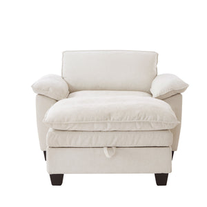 English Elm 51" Oversize Chaise Lounge Chair with Ottoman and Hidden Storage Upholstered in Soft Chenille Comfort Beige W1097S00152