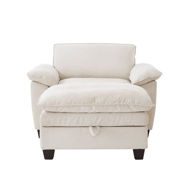 English Elm 51" Oversize Chaise Lounge Chair with Ottoman and Hidden Storage Upholstered in Soft Chenille Comfort Beige W1097S00152