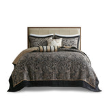 Madison Park Aubrey Traditional 5 Piece Jacquard Bedspread Set with Throw Pillows MP13-7960 Black