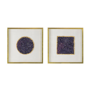 English Elm S/2 Lillian Purple Crystal Shadow Boxes - Elegant Wall Décor With Velvet & Gold Accents, 23.6" W2078P318313-GIGA