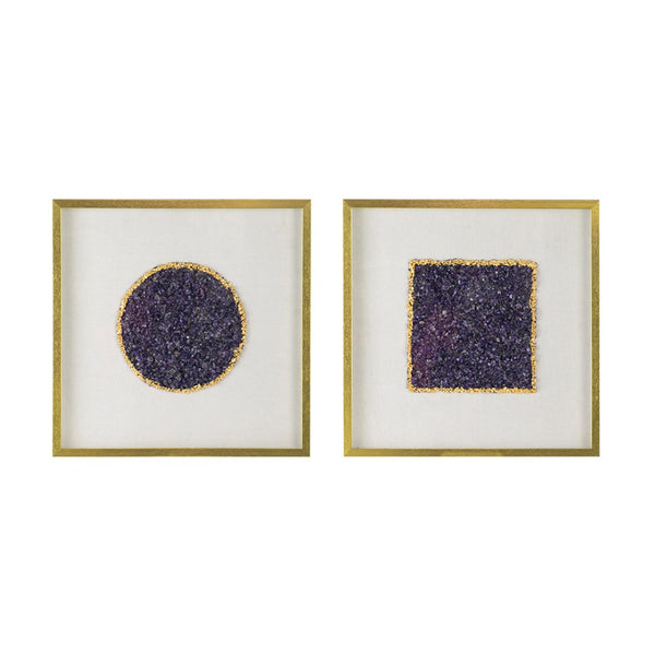 English Elm S/2 Lillian Purple Crystal Shadow Boxes - Elegant Wall Décor With Velvet & Gold Accents, 23.6" W2078P318313-GIGA