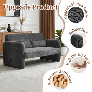 English Elm Best-selling Boucle Cloud Loveseat Velvet Upholstered 2 Seater with Lumbar Pillow Dark Gray W1765P334061