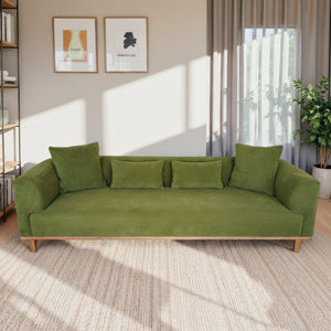 English Elm Richardson Velvet Sofa Scandinavian Minimalist Living Room Seat with Solid Wood Base Green B183P493697
