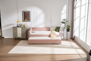 English Elm Twin Velvet Daybed with Pull Out Trundle Tufted Back Usb Port and Side Pockets Pink W1361S00037