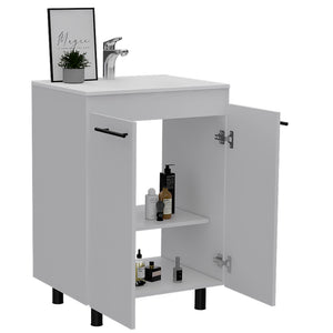 English Elm Selma 60" Freestanding Vanity Cabinet with Division – Durable Particle Board Build, Drop-In One-Hole Sink, Stylish Bathroom Storage and Modern Design White 28 L x 22 W x 7 H B128S00076