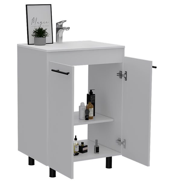English Elm Selma 60" Freestanding Vanity Cabinet with Division – Durable Particle Board Build, Drop-In One-Hole Sink, Stylish Bathroom Storage and Modern Design White 28 L x 22 W x 7 H B128S00076
