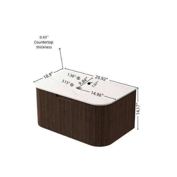 English Elm Dina Wall Mounted Bathroom Vanity with Sintered Stone Top and Walnut Drawer Panel W2615P376649