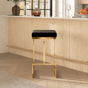 English Elm Joel Mid-century Backless Counter Stool with Tapered Legs and Upholstered Seat B183P231886