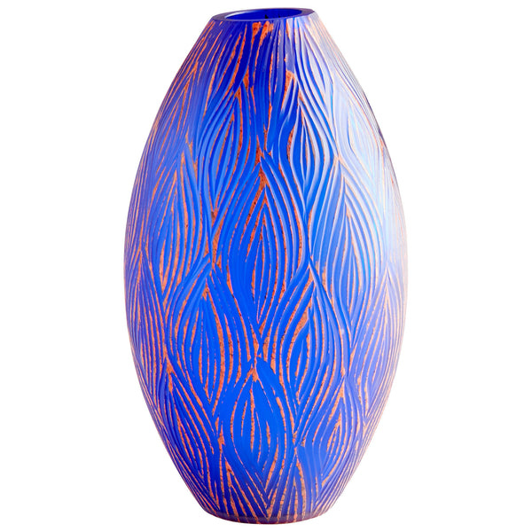 Fused Groove Vase Blue 10032 Cyan Design