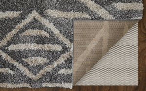 Feizy Rugs Mynka Geometric High Pile Polyester Rug - Stain Resistant, Pet Friendly, Perfect For Any Space Gray,Ivory Polyester Myn39ibfgry000g23