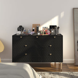 English Elm Modern 7-Drawer Storage Cabinet in Black with Gold Legs & Honeycomb Fronts – Stylish Versatile Organizer for Bedroom, Office, Entryway T3609P347457