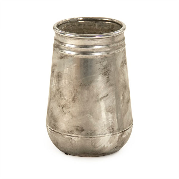 Zentique Distressed Metallic Silver Vase with Aged Glaze — Timeless Stoneware Accent for Elegant Home Decor W7 x H11 x D7 10039S A840