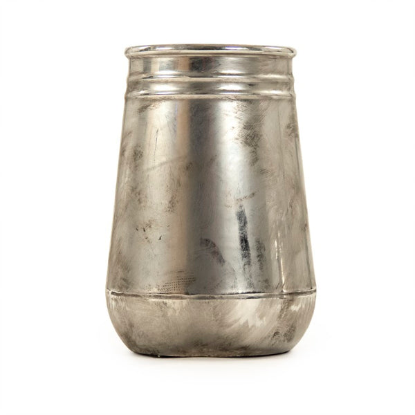 Zentique Distressed Metallic Silver Vase with Aged Glaze — Timeless Stoneware Accent for Elegant Home Decor W7 x H11 x D7 10039S A840