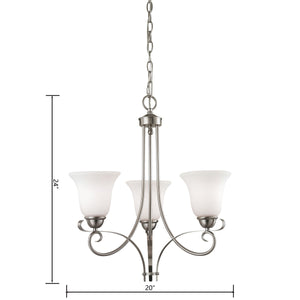 Thomas Lighting Brighton Three Light Chandelier Brushed Nickel with Forged Arms for Dining Entryway 20 inches 1003CH/20