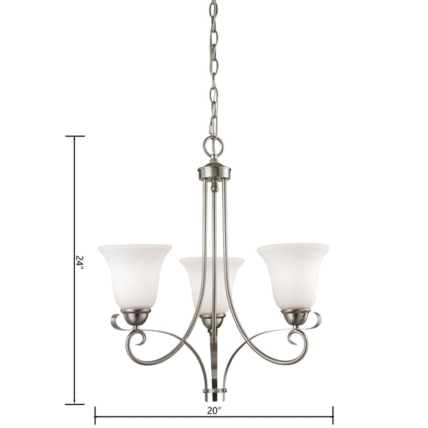 Thomas Lighting Brighton Three Light Chandelier Brushed Nickel with Forged Arms for Dining Entryway 20 inches 1003CH/20