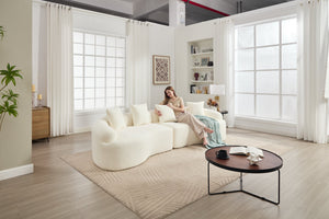 English Elm Curved Boneless Sofa modular 110" sectional with high-density foam & spring core, kid‑friendly curves, no assembly required for easy moving and cozy lounging White W2231S00005