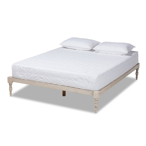 Baxton Studio Baxton Studio Iseline Elegant Modern Queen Size Platform Bed Frame with Sturdy Rubberwood Support White MG0001-Antique White-Queen