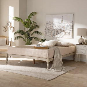 Baxton Studio Baxton Studio Iseline Elegant Modern Queen Size Platform Bed Frame with Sturdy Rubberwood Support White MG0001-Antique White-Queen