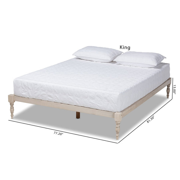 Baxton Studio Baxton Studio Iseline Elegant Modern Queen Size Platform Bed Frame with Sturdy Rubberwood Support White MG0001-Antique White-Queen