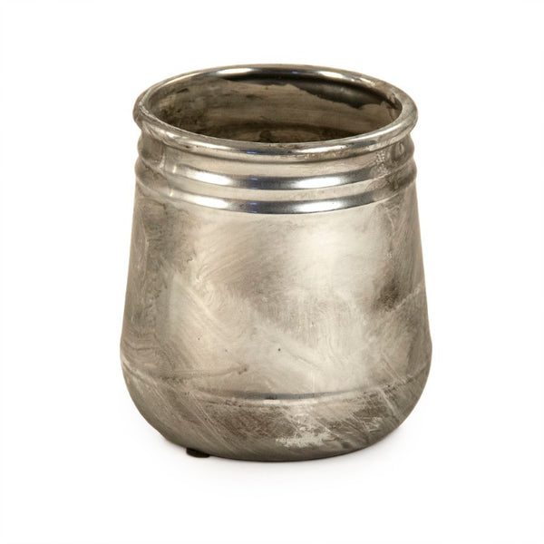 Zentique Distressed Metallic Silver Vase with Aged Glaze — Timeless Stoneware Accent for Elegant Home Decor W5.5 x H6.5 x D5.5 10040S A840