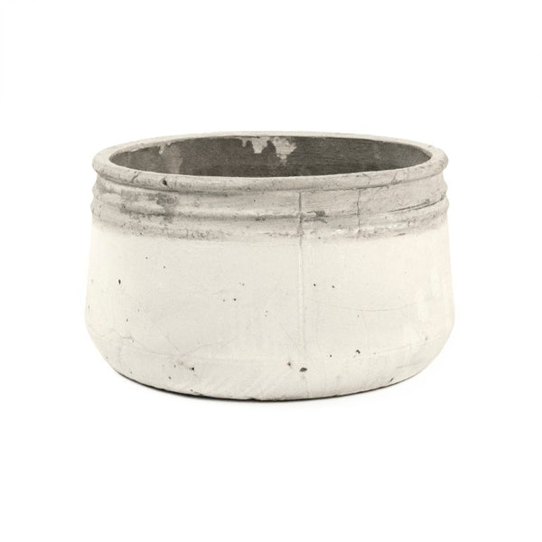 Zentique Distressed White Bowl with Handcrafted Stoneware Finish — Rustic Farmhouse Centerpiece for Serving W11.5 x H6 x D11.5 10041L A25A