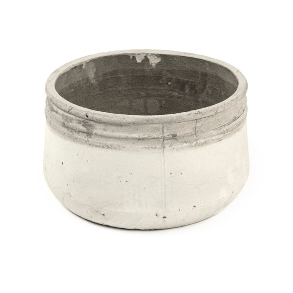 Zentique Distressed White Bowl with Handcrafted Stoneware Finish — Rustic Farmhouse Centerpiece for Serving W11.5 x H6 x D11.5 10041L A25A