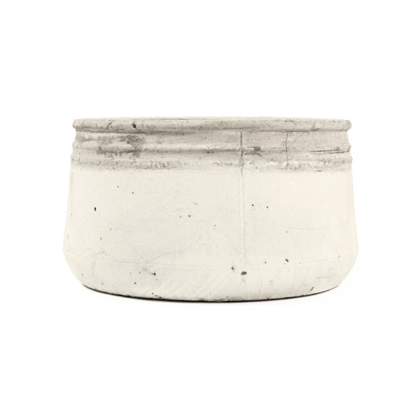 Zentique Distressed White Bowl with Handcrafted Stoneware Finish — Rustic Farmhouse Centerpiece for Serving W11.5 x H6 x D11.5 10041L A25A