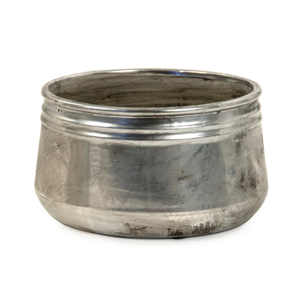 Zentique Distressed Metallic Silver Vase with Aged Glaze — Timeless Stoneware Accent for Elegant Home Decor W11.5 x H6 x D11.5 10041L A840