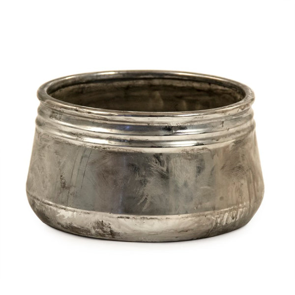 Zentique Distressed Metallic Silver Vase with Aged Glaze — Timeless Stoneware Accent for Elegant Home Decor W9.5 x H5 x D9.5 10041S A840