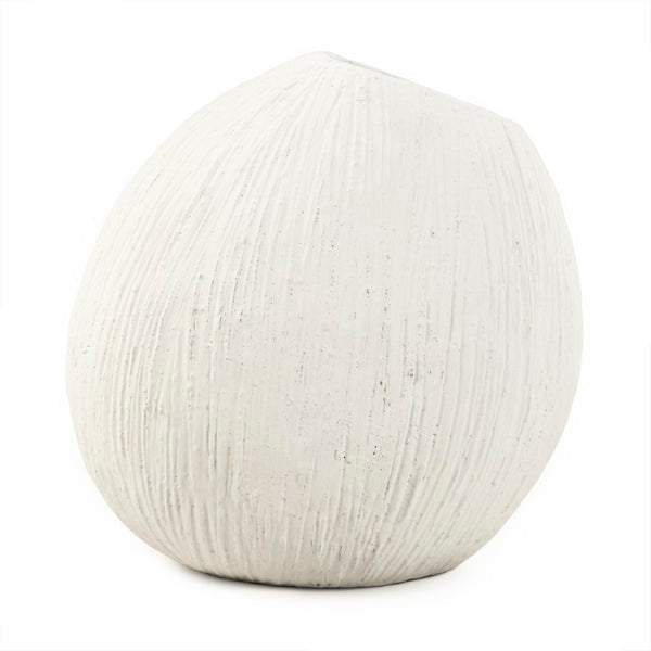 Zentique Distressed Cement Vase with Weathered White Finish — Rustic-Modern Decorative Centerpiece for Shelves W16 x H16 x D12 10045L A148