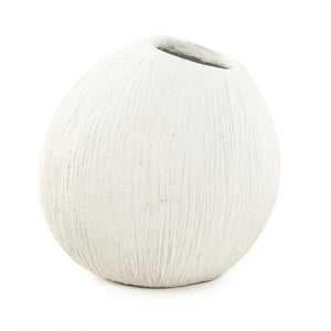 Zentique Distressed Cement Vase with Weathered White Finish — Rustic-Modern Decorative Centerpiece for Shelves W16 x H16 x D12 10045L A148