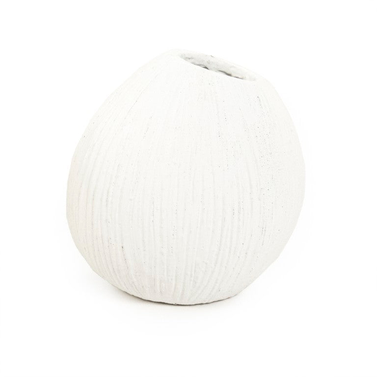 Zentique Distressed Cement Vase with Weathered White Finish — Rustic-Modern Decorative Centerpiece for Shelves W11 x H11.5 x D8.5 10045S A148