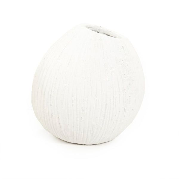 Zentique Distressed Cement Vase with Weathered White Finish — Rustic-Modern Decorative Centerpiece for Shelves W11 x H11.5 x D8.5 10045S A148