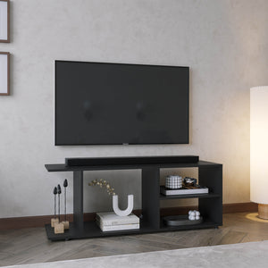 English Elm Entertainment Center Sleek Modern Low-Profile Media Stand with Four Shelves, Durable Engineered Wood Storage & Sturdy Legs, Ready to Assemble Black 49.61 L x 15.35 W x 3.15 H B097P250864