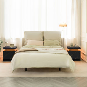 English Elm Nightstand LED Bedside Table with Adjustable Multi-Color Lights, Sleek Modern End Table for Bedroom Black+Gold 22.83 L x 16.93 W x 7.68 H W2178138741