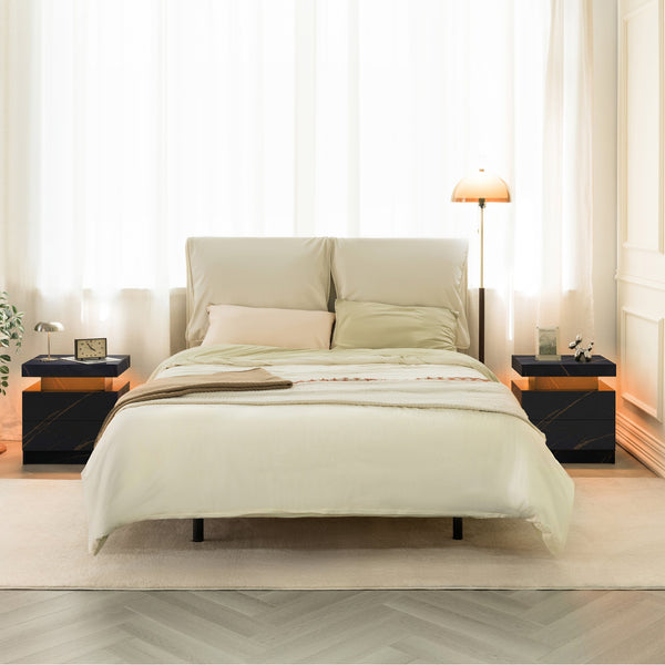 English Elm Nightstand LED Bedside Table with Adjustable Multi-Color Lights, Sleek Modern End Table for Bedroom Black+Gold 22.83 L x 16.93 W x 7.68 H W2178138741