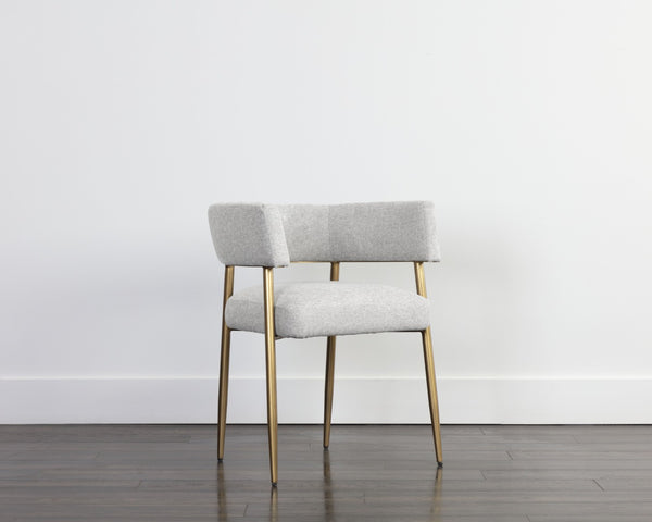 Sunpan MAESTRO Dining Armchair - Luxurious Belfast Heather Grey with Antique Brass Legs for Modern Elegance 107905