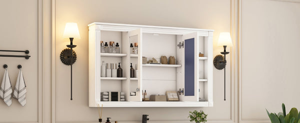 English Elm 47 Inch Wall Mounted Medicine Cabinet with Mirror Open Shelving and Adjustable Storage N710P363550K