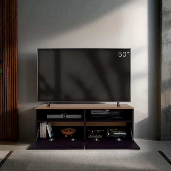 English Elm Tanner Low Profile Tv Stand with Open Shelves Two Tone Wood Finish Media Console B092P439923