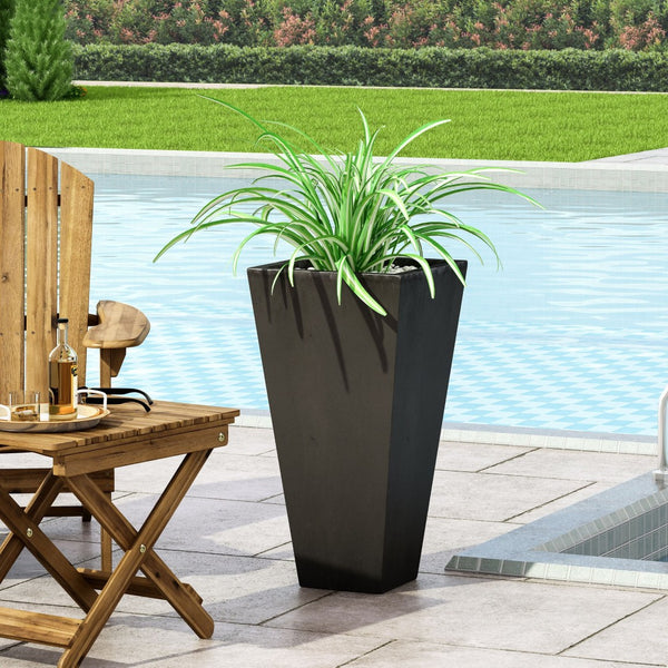 English Elm 13" Mgo Cast Stone Tapered Square Planter Architectural Matte Black Patio Accent Rust 69574.00BLK
