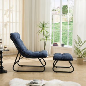 English Elm Patio Sling Recliner with Ottoman Steel Frame Corduroy Cushion Indoor Outdoor Lounge W640P443492