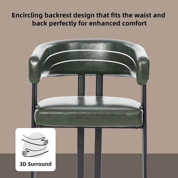 English Elm Modern Barrel Dining Chairs Set of 2 Faux Leather Wraparound Seat Metal Frame Green W3394P444216