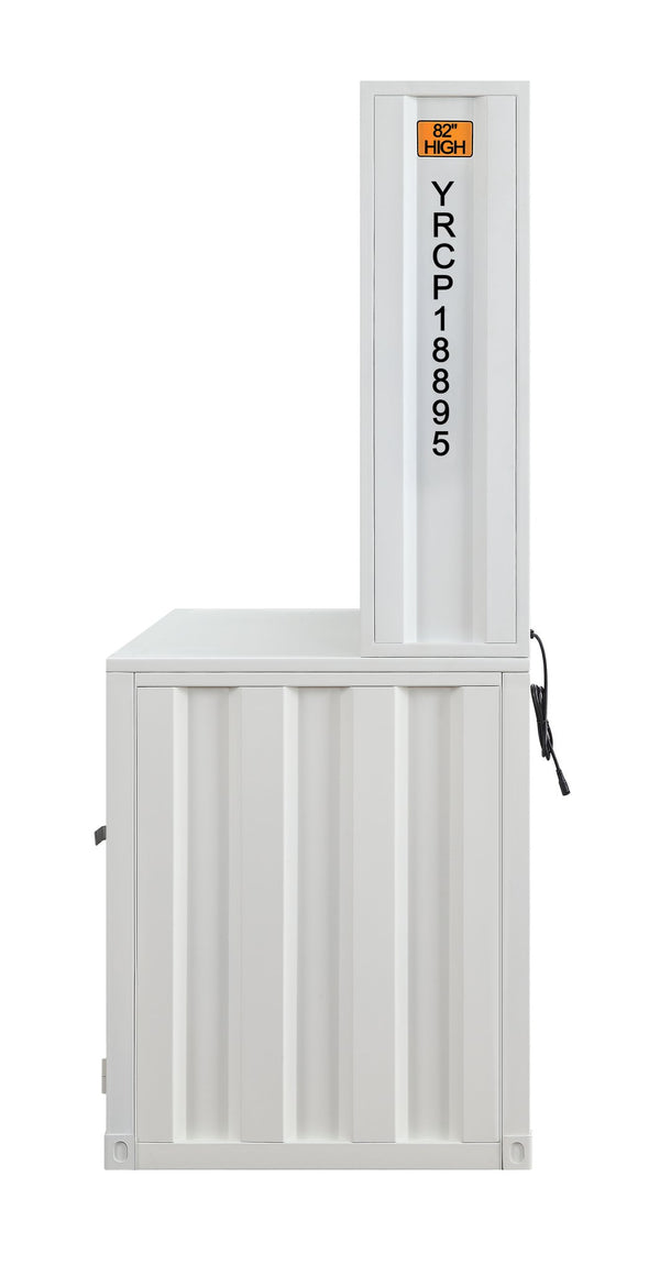 English Elm White 1-Door Writing Desk with Hutch — White iron integrated workspace with open shelf storage, 47" wide elegant organizer B062P215481