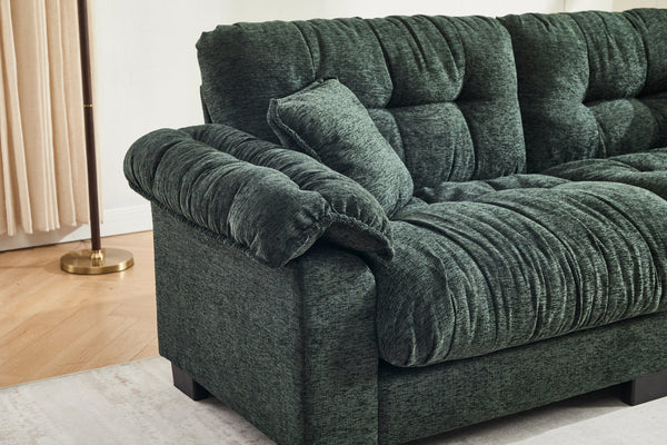 English Elm Casual Chenille Pleated Sofa - Modern Green 3-Seater With Stylish Comfort For Any Living Space W2100S00316